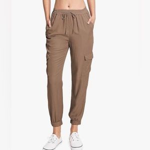 Love Tree Loose Linen Pants 3X Brown , Stretch Tie Waist